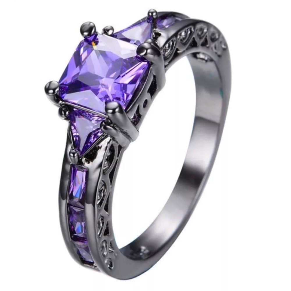 NEW Midnight Black Lavender Amethyst Ring